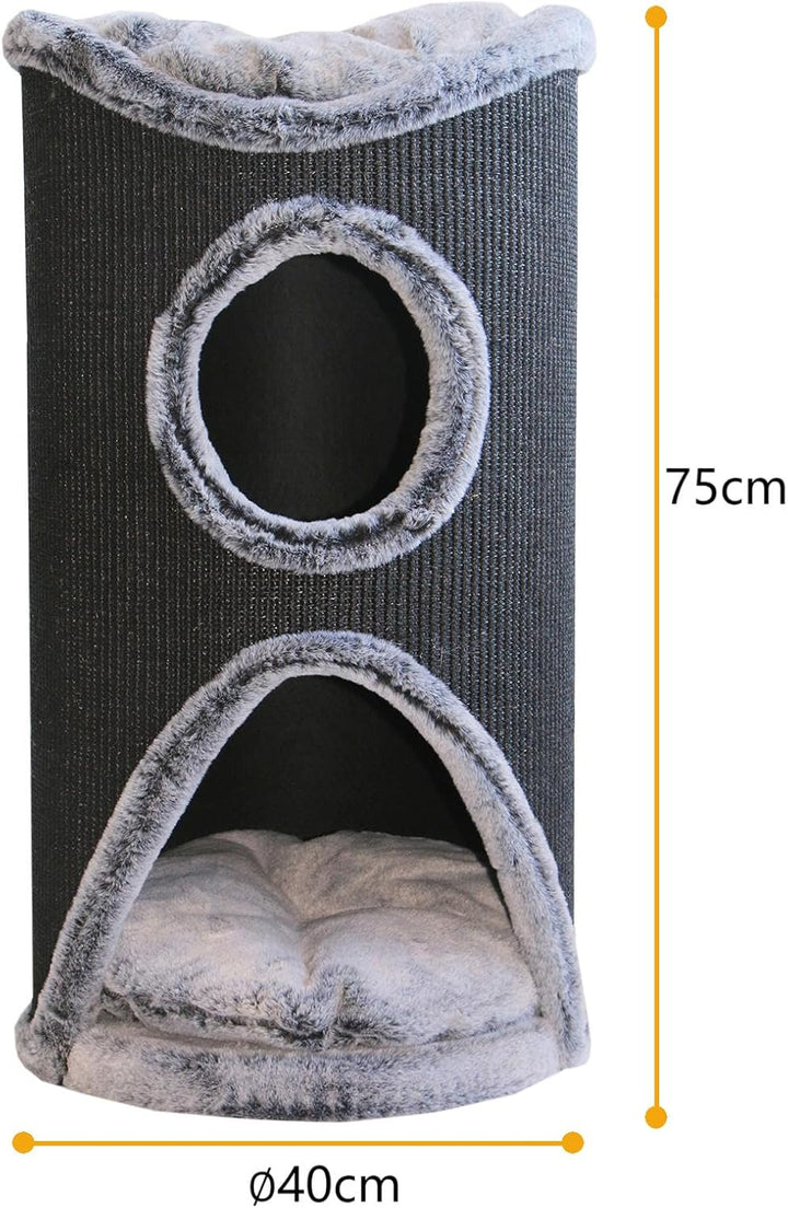 Bontoy Katzenturm Mukki grau I mit 2 Höhlen I grosse Liegefläche I 75 cm höhe I Stabiler Stand I mit