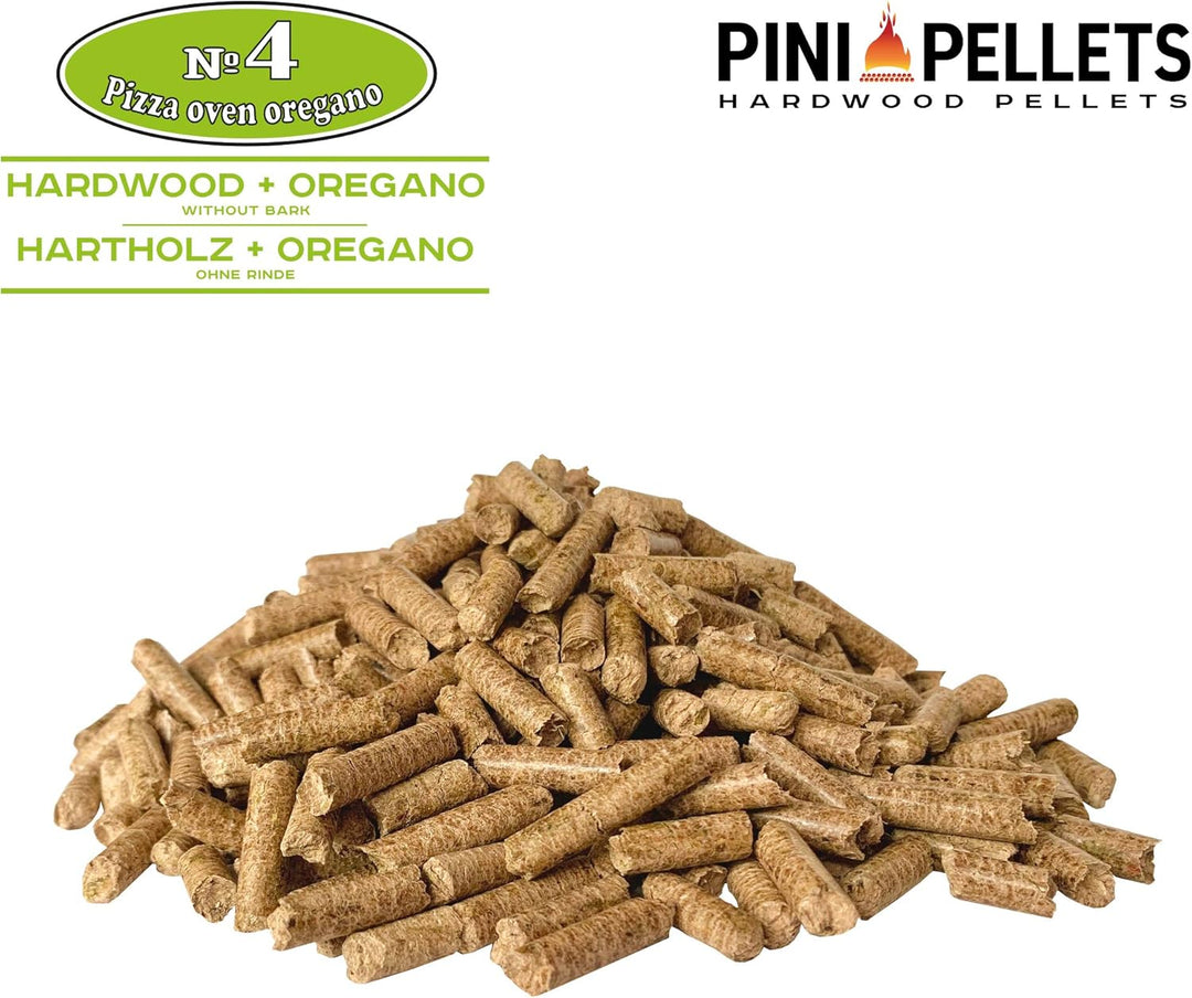 PINI Hartholz Pellets № 4 BBQ Pizza Oven Oregano 10 Kg Grillpellets zum Grillen Räuchern Smoken und