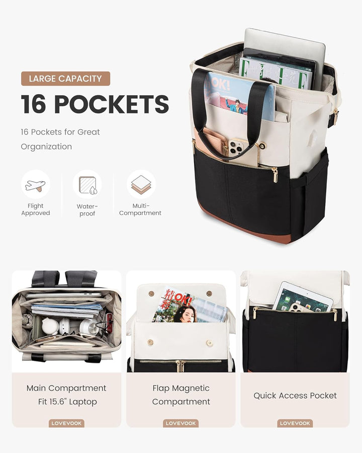 LOVEVOOK Rucksack Damen, Laptop Schulrucksack Teenager Wasserdicht, Schultasche Mädchen Arbeitstasch