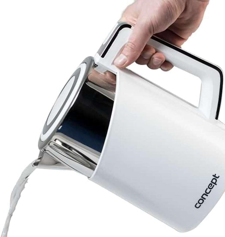 CONCEPT Hausgeräte RK3170 Wasserkocher mit Temperatureinstellung, Cool Touch Edelstahl, 1,7 l, Weiss