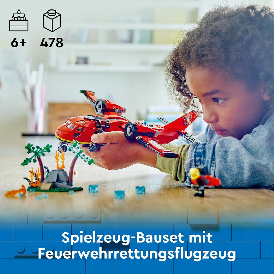 LEGO City Löschflugzeug, Feuerwehr-Set mit Flugzeug-Spielzeug für Kinder, Bauset mit 3 Feuerwehrmann