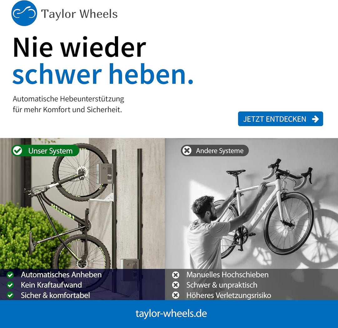 HANDLER Storage Fahrradlift 2ER-SET, Vertikale Wandhalterung in grau für E-Bikes &amp; Fahrräder bis 32k