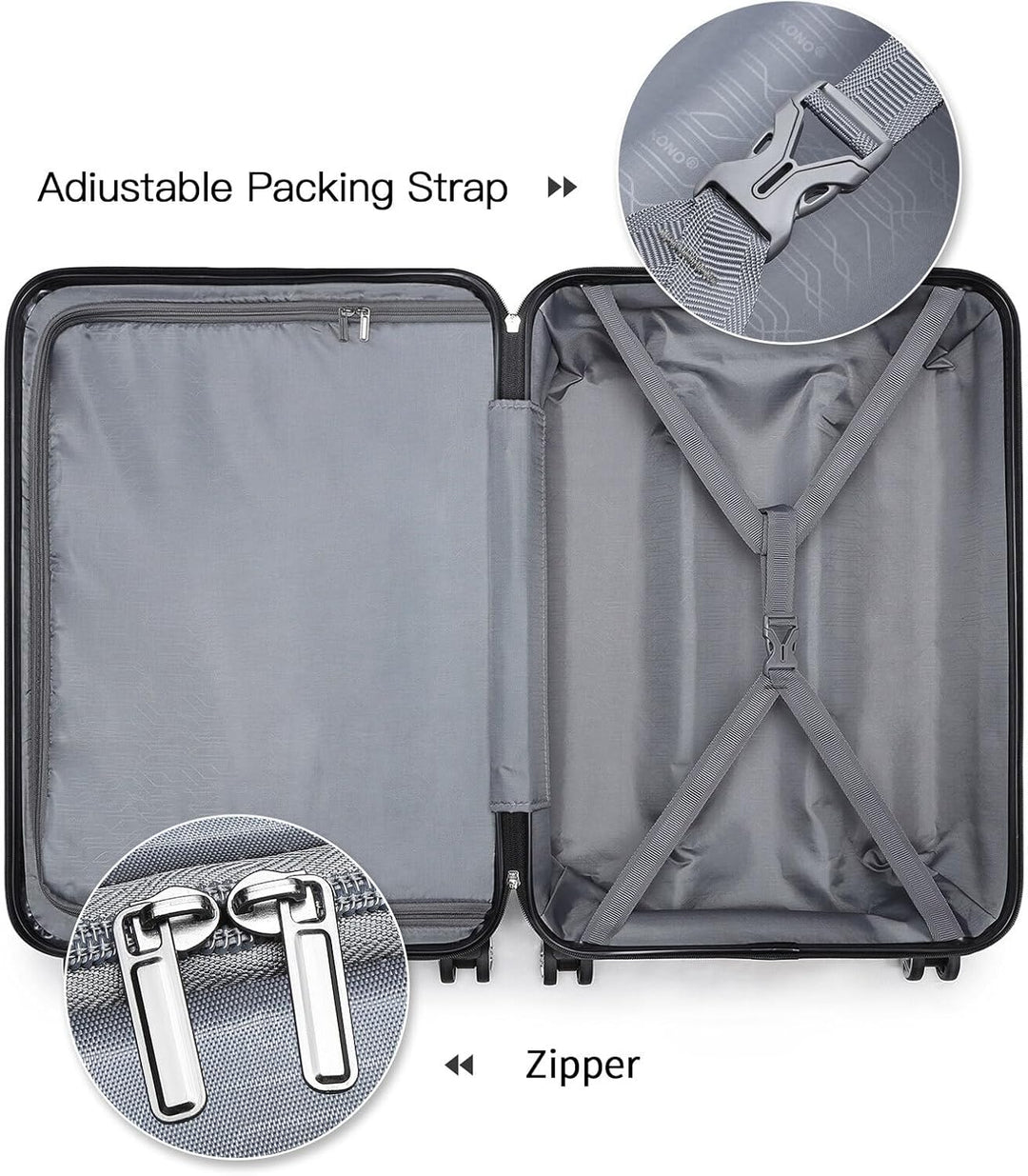 KONO Koffer Hartschale Handgepäck Trolley 55x40x22cm Zwillingsrollen Reisekoffer mit TSA Schloss, 38