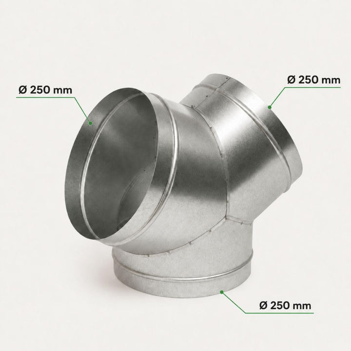 Weedness Y-Stück 250 mm Metall Rohr für Grow Abluft - Rohrlüfter Lüfter Aktivkohlefilter Ablauftschl