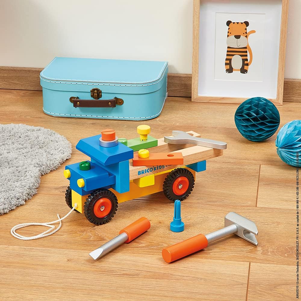 Janod - Brico'Kids Lastwagen zum Selberbauen, 2-in-1-Spielzeug zum Ziehen und für frühkindliches Ler