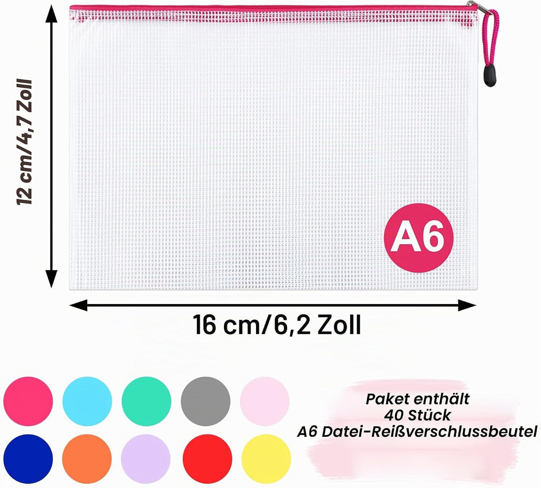 Yoassi Dokumententasche A6, 40 Stücke Mesh Kunststoff Reissverschlusstasche, A6 Datei Taschen mit Re