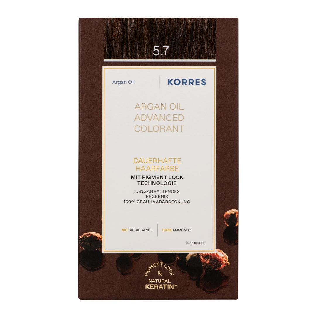 KORRES Argan Oil Colorant – ammoniakfreie Haarfarbe Schokobraun hell 5.7 – 100% Grauhaarabdeckung &