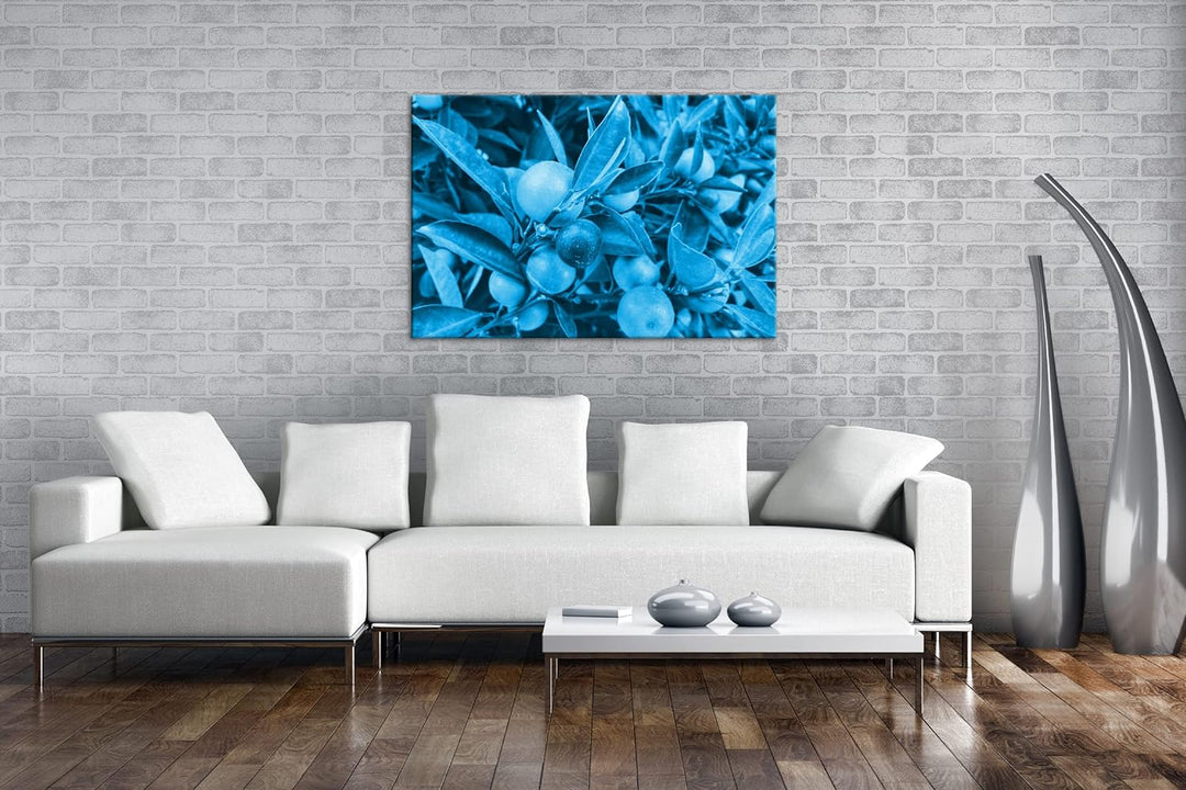 deyoli Reife Zitronen am Baum Format 80x60 Effekt: Monocrome Blau als Leinwandbild, Motiv fertig ger