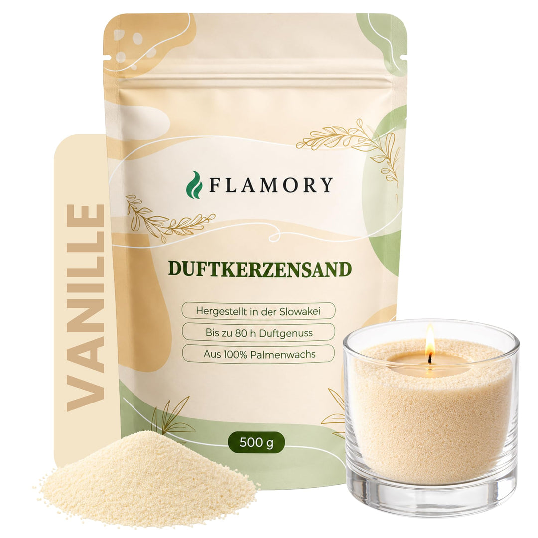 Duftkerzensand 500 g – Sauberer Kerzensand inkl. 5 Dochte – Einfache Anwendung – Bis zu 80 Std. Bren