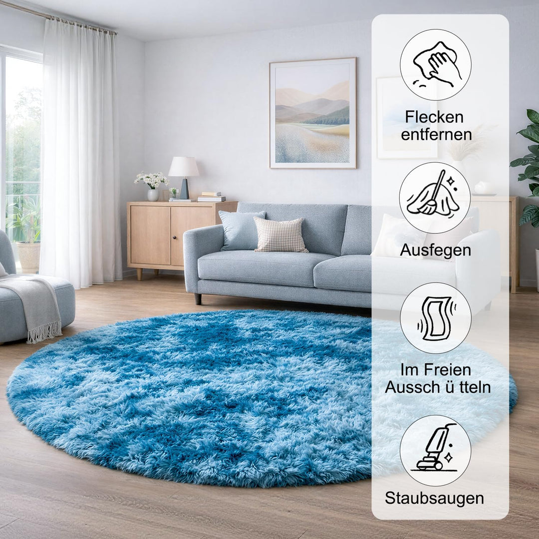 VOFUSHON Teppich Rund Hochflor Teppich Wohnzimmer Teppich Langflor Teppiche für Wohnzimmer flauschig