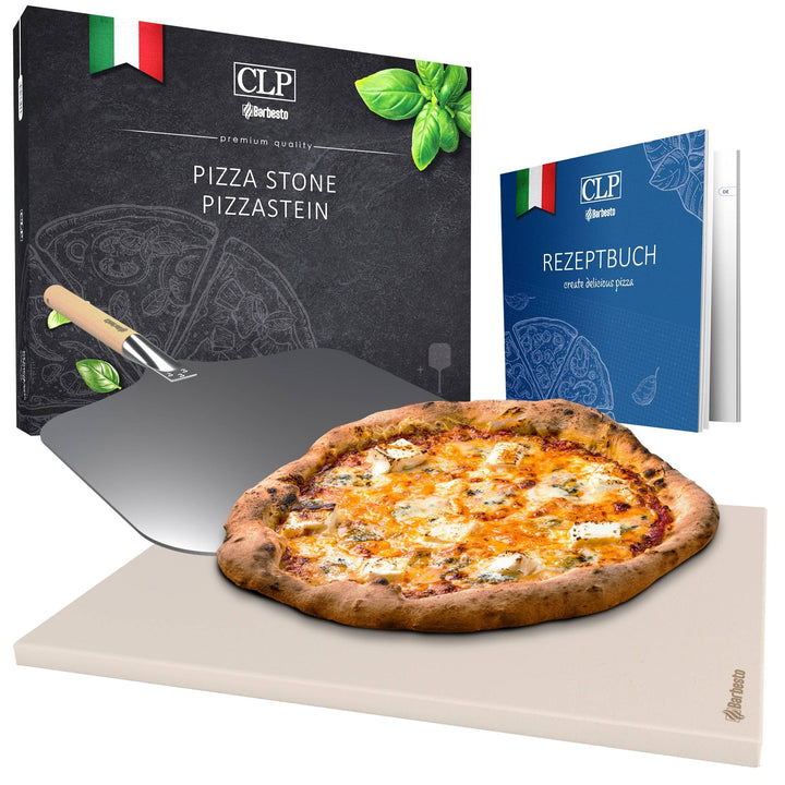 CLP Pizzastein eckig aus Cordierit mit Rezeptbuch für Backofen &amp; Grill 38x30 cm I Einzeln oder als S