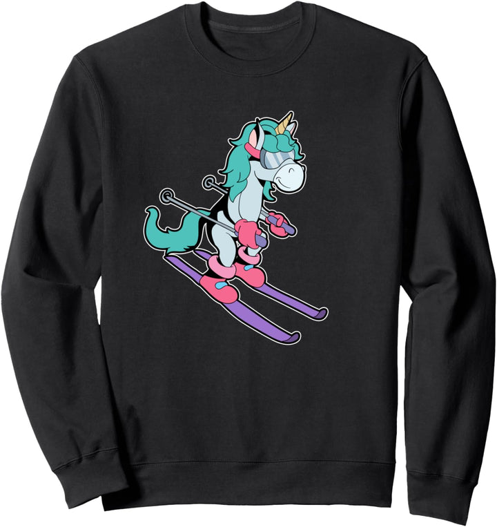 Comic Einhorn fährt Ski Sweatshirt