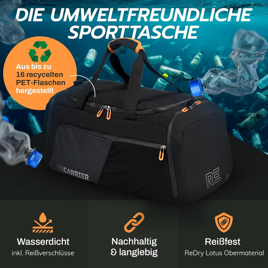 Sporttasche [RECYCELTES PET] 50L – Gym Bag und Rucksack in Einem – wasserdichte Trainingstasche Herr
