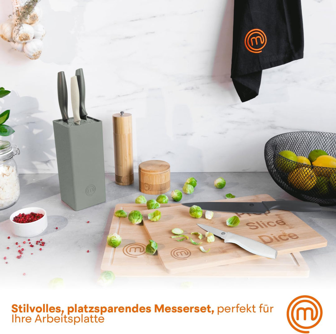 MasterChef Messerblock mit Messer, Kuchenmesser Set mit Santokumesser, Brotmesser, Kochmesser, Gemüs