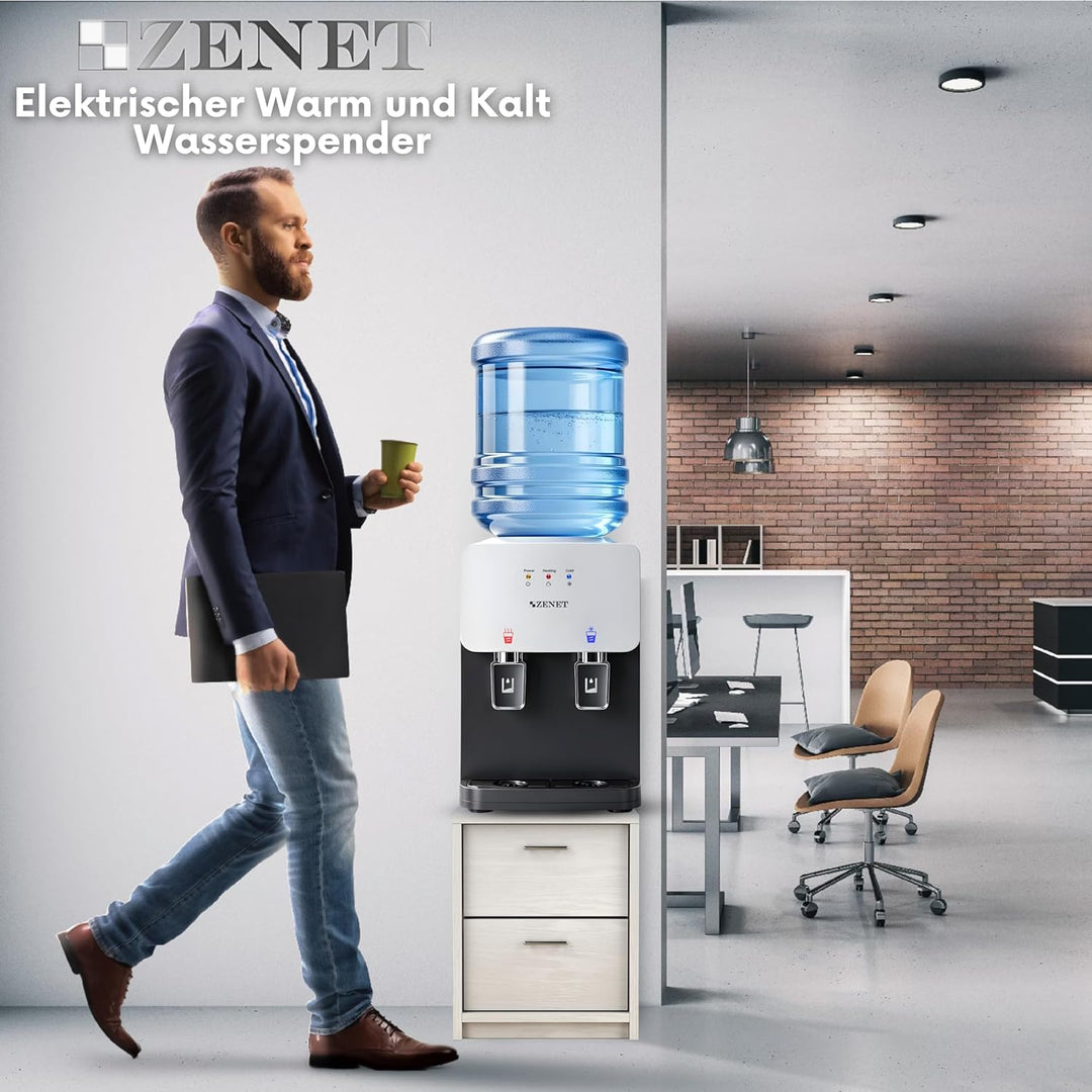 ZENET Wasserspender, Elektrischer Heiss- & Kaltwasserspender (Schwarz/Weiss) | Wasserkühler für Zuha