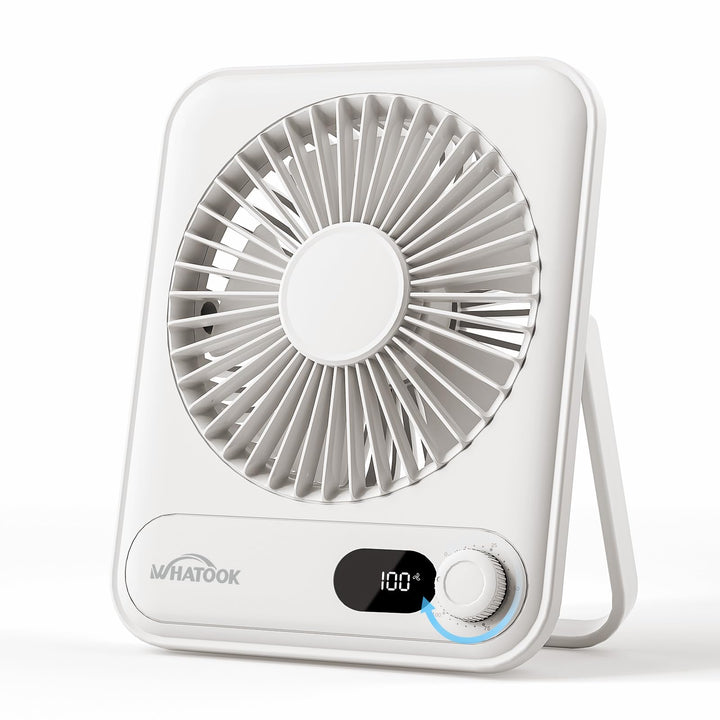 WHATOOK USB-Tischventilator Leise: Stufenlos 1-100 Regler, 5000mAh Akku Wiederaufladbarer Ventilator
