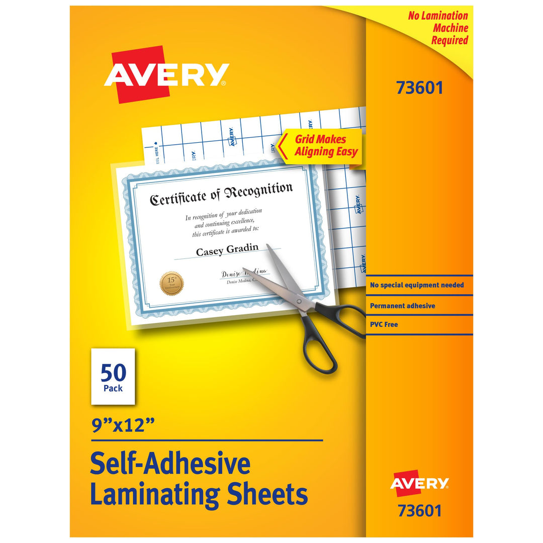 Clear Self-Adhesive Laminating Sheets, 3 mil, 9 x 12, 50/Box