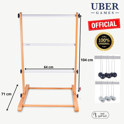Neu 2023 verbessert Leitergolf Spiel. Profi set, echten Golfbällen, Massivholz, Stark & Stabil (Schw