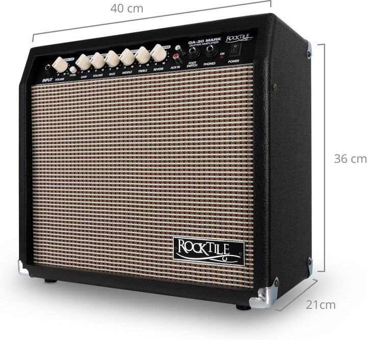 Rocktile GA-30 Mark Gitarrenverstärker (30 Watt Gitarrencombo, 2 Kanäle (Clean/Drive), 8" Speaker, m