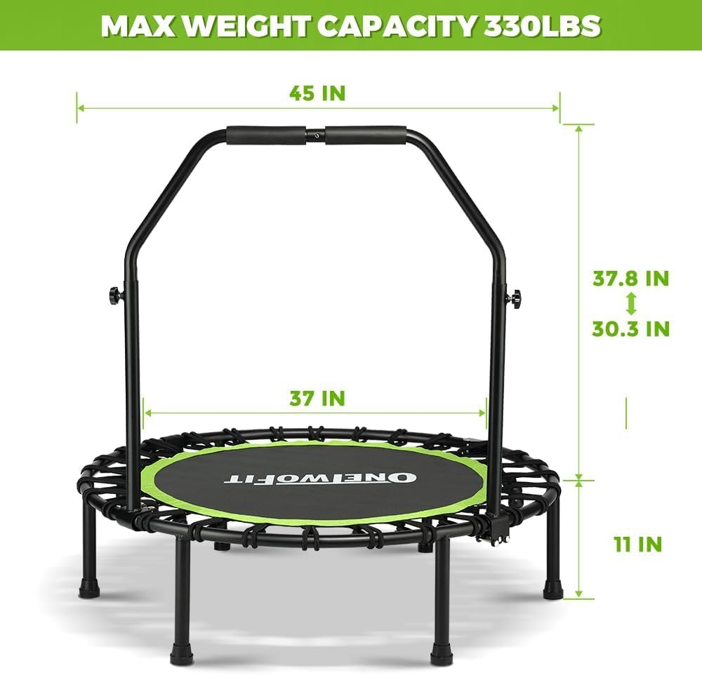 ONETWOFIT klappbares Trampolin für Erwachsene, 101/107/114/cm Mini Fitness Trampolin W/einstellbare
