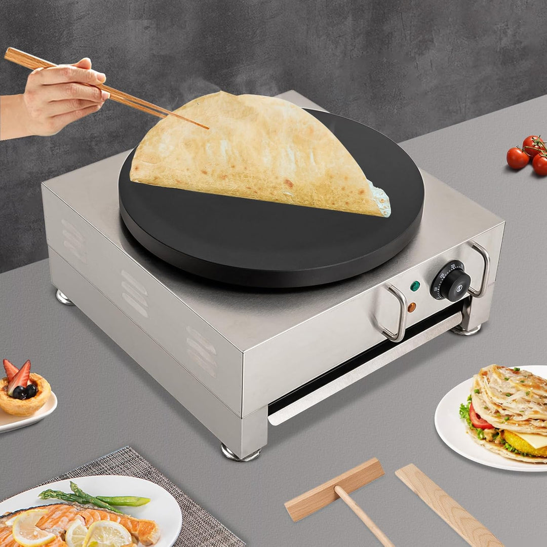 Crepes Maker Creperie Antihaftbeschichtung Ø 40cm 50–300°C Crepeseisen mit Hölzerne Spachtel + Herau