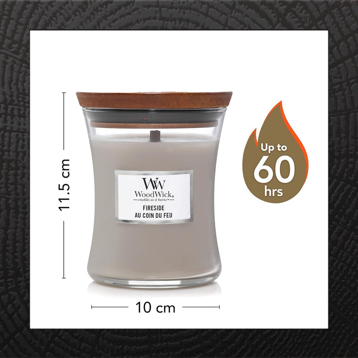 WoodWick Duftkerzen-Geschenkset | Fireside & Linen, Duftkerze im Sanduhrglas mit knisternden Dochten