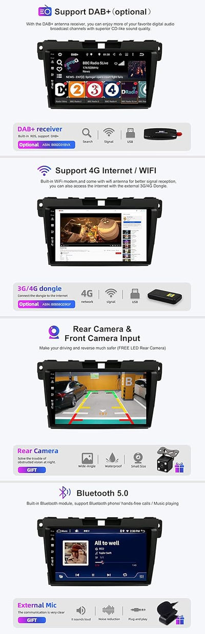 BXLIYER Android 12 IPS Autoradio Passt für Mazda CX-7 (2008-2015) - Eingebaut Carplay/Android Auto/D