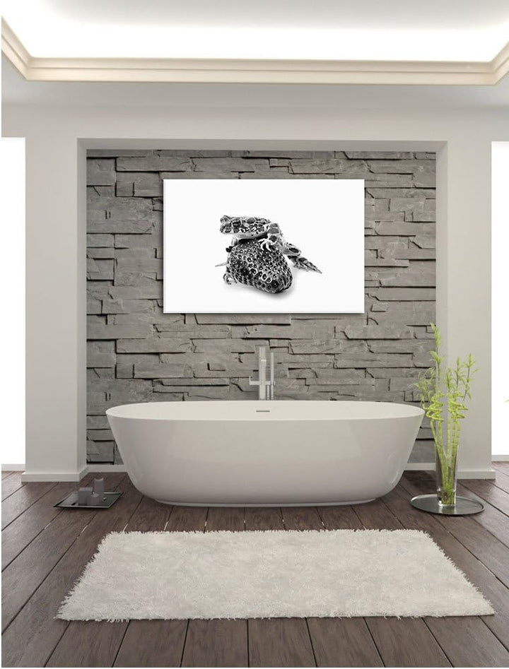 Pixxprint Glas Erdbeere Frosch / 100x70cm Leinwandbild bespannt auf Holzrahmen/Wandbild Kunstdruck D