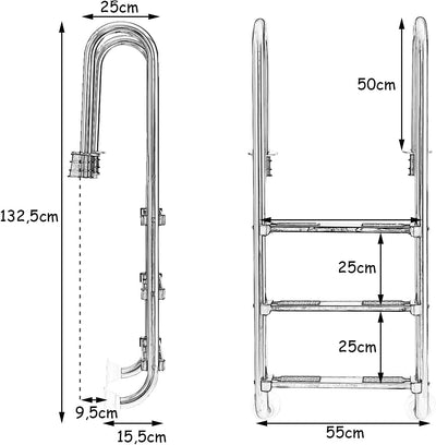 GYMAX Poolleiter 3 Stufen Schwimmbadleiter Edelstahl Einstiegsleiter mit Antirutschpads Einbauleiter