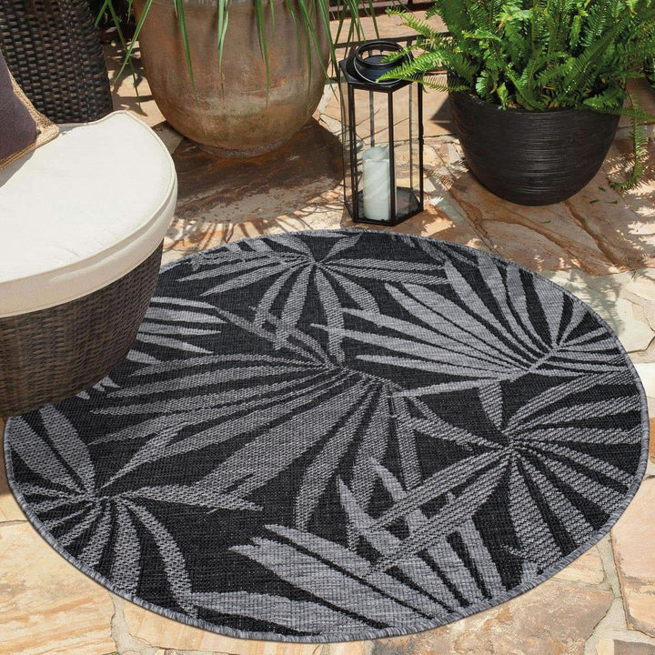 carpet city Outdoor Teppich Wetterfest 160 cm Rund - Grau-Anthrazit - Wendeteppich, Beidseitiges Flo