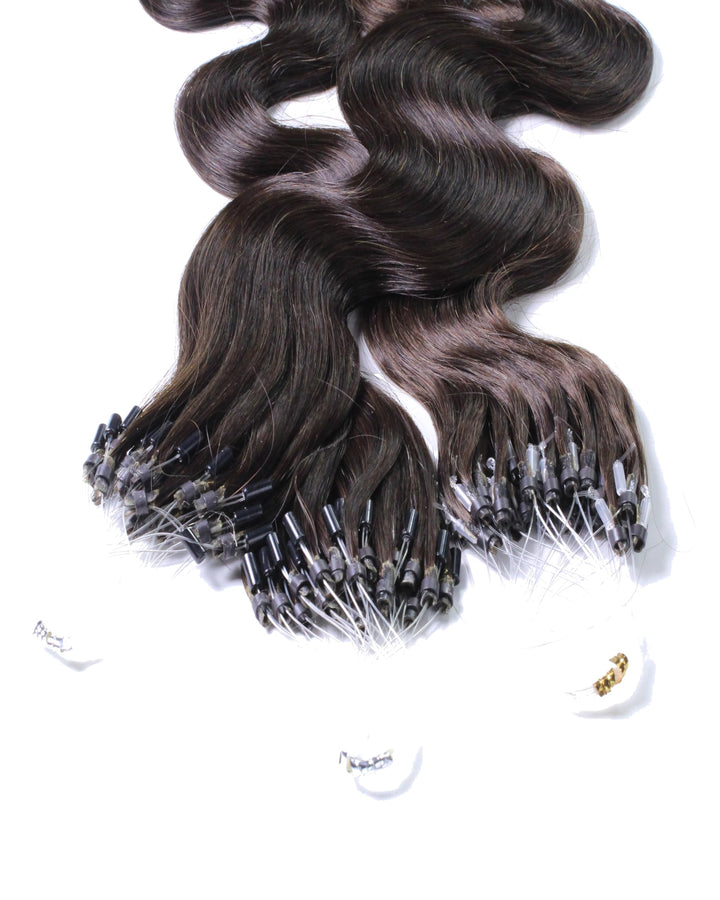 hair2heart Microring Extensions Echthaar Gewellt - 50 Strähnen 0.5g 50cm 4/0 mittelbraun 50cm 50 Str