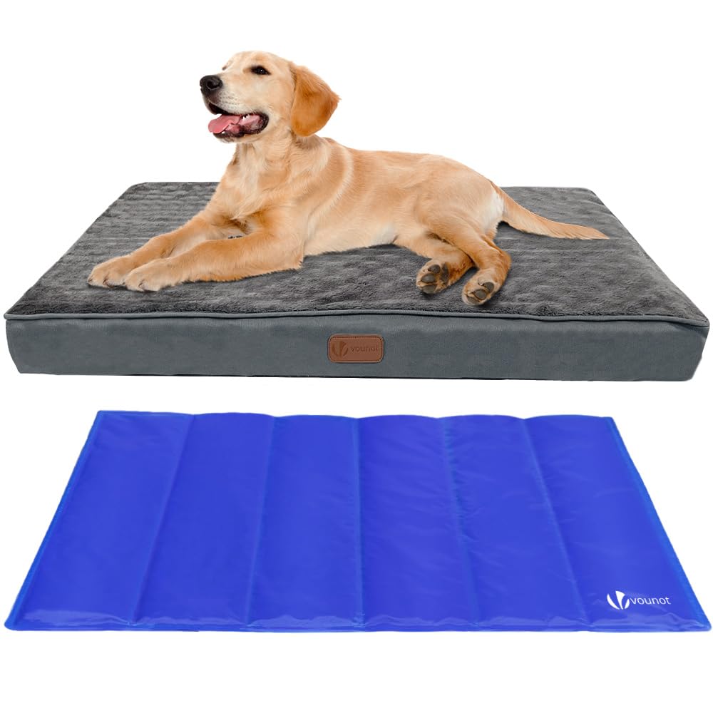 VOUNOT Orthopädisches Hundebett mit Abnehmbarer Kühlmatte, 2 in 1 Hundekissen Mittelgrosse Hunde, Wa
