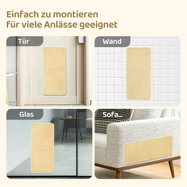 Kratzmatte Katze,2 Stück Kratzbretter Katze Wand,Sisal Teppich für Katzen, Selbsthaftender Kratzwand