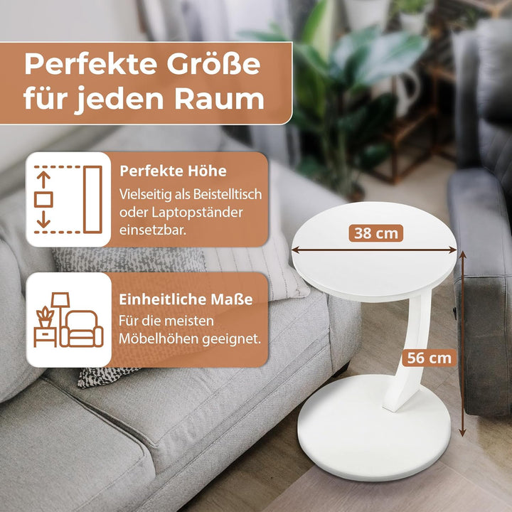 [en.casa] Beistelltisch Holeby Betttisch auf Rollen Laptoptisch Weiss Wohnzimmertisch C-Form Rolltis