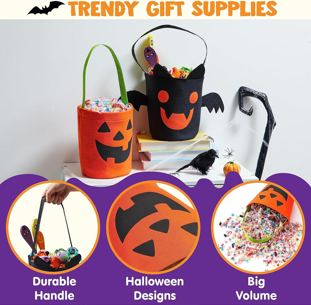JOYIN Halloween-Fledermaus- und Kürbis-Süssigkeiten-Eimer-Set, wiederverwendbare Filz-Süsses-oder-Sa