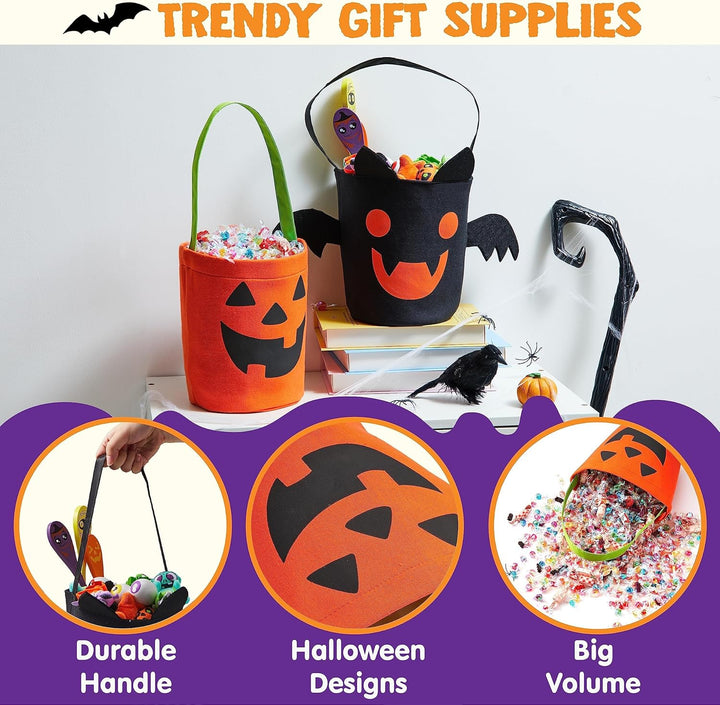 JOYIN Halloween-Fledermaus- und Kürbis-Süssigkeiten-Eimer-Set, wiederverwendbare Filz-Süsses-oder-Sa