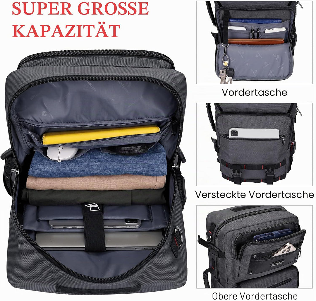 WITZMAN Reiserucksack Herren mit USB-Ladeanschluss Gross als Nylon Reisetasche Tragbar Fit 17 zoll L