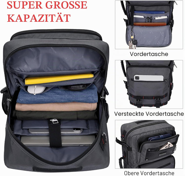 WITZMAN Reiserucksack Herren mit USB-Ladeanschluss Gross als Nylon Reisetasche Tragbar Fit 17 zoll L