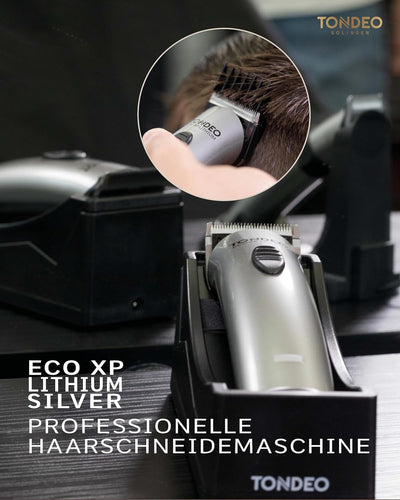 TONDEO Profi Haarschneidemaschine ECO XP LITHIUM SILVER | Haarschneider inklusive Ladestation und Au