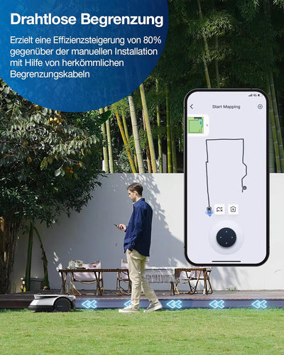 ECOVACS GOAT G1-2000 Mähroboter mit Robuster Garage & Auto-Verbindung-Modul, Ohne Begrenzungskabel f