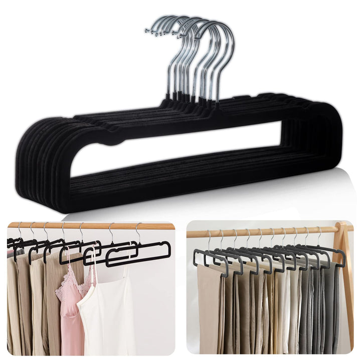 10 Stück Hosenbügel,Länge 35cm Samt Kleiderbügel Hosen,Platzsparender Hosenrockbügel mit 360°-Drehun