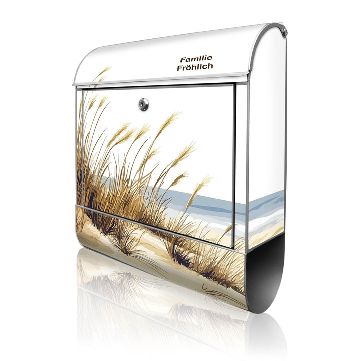 banjado Design Briefkasten personalisiert 38,5x46,5x13cm &amp; 2 Schlüssel - Briefkasten Stahl Silber Ze