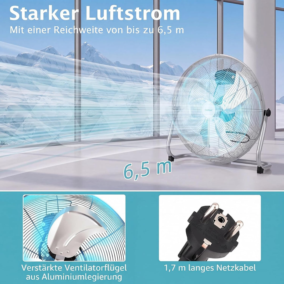 COSTWAY Bodenventilator 57 cm, Standventilator 160W mit 3 Geschwindigkeitsstufen, 145° verstellbare