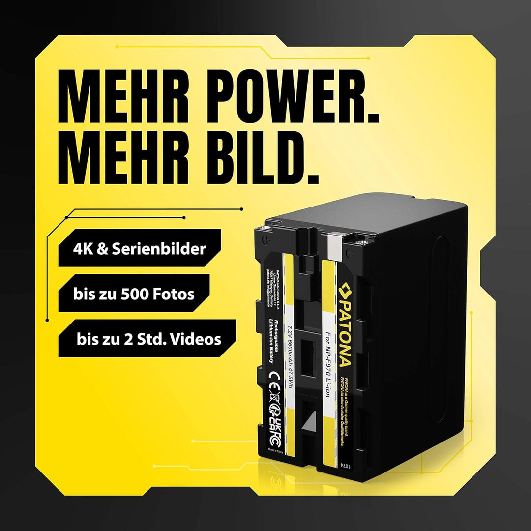 PATONA NP-F970 Akku 6600mAh Ersatzakku kompatibel mit Sony Camcorder, LED Indikatoren Beleuchtung Vi
