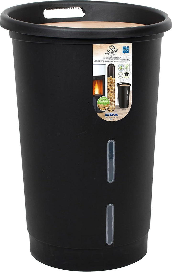 EDA - Jura Montania Pelletbox mit Rollen 38 l – für 25 kg Pellets – Schwarz, 010478 NO, Ø 39,7 x 60,