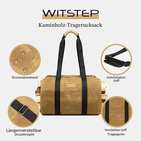 Feuerholz-Trage-Rucksack, CYUREAY wasserabweisende Feuerholz-Tasche, stabile Holzklotz-Tragetasche m