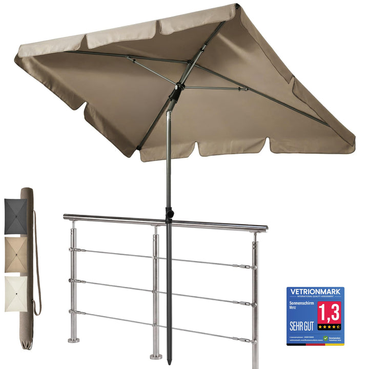 4smile Sonnenschirm Balkon SunnyShade, 200 x 125 cm, Taupe - UPF 50+ Sonnenschirm rechteckig als Son