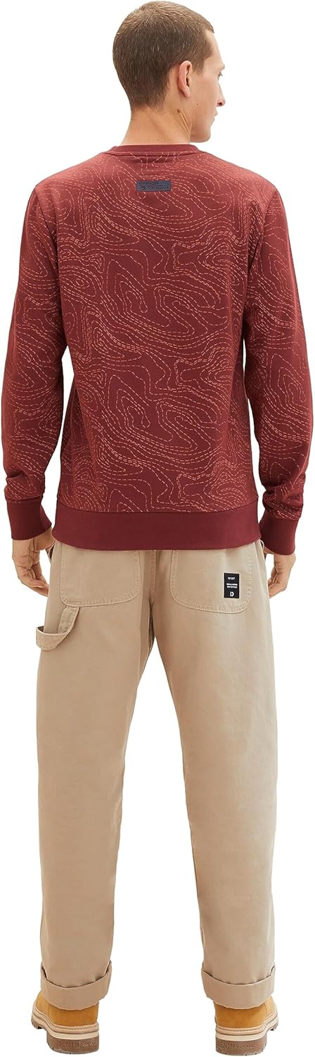 TOM TAILOR Herren Basic Sweatshirt mit Allover-Print XXL 32454 - Bordeaux Red Line Design, XXL 32454