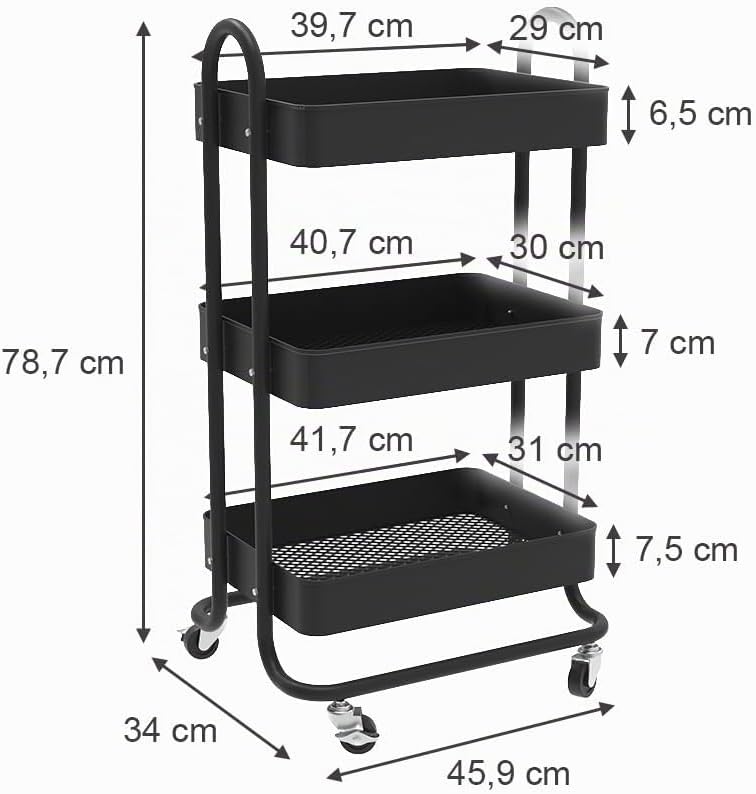 Vicco Rollcontainer Tron, Schwarz, 45.9 x 78.7 cm, mit Rollen für Flexible Nutzung und einfache Stan