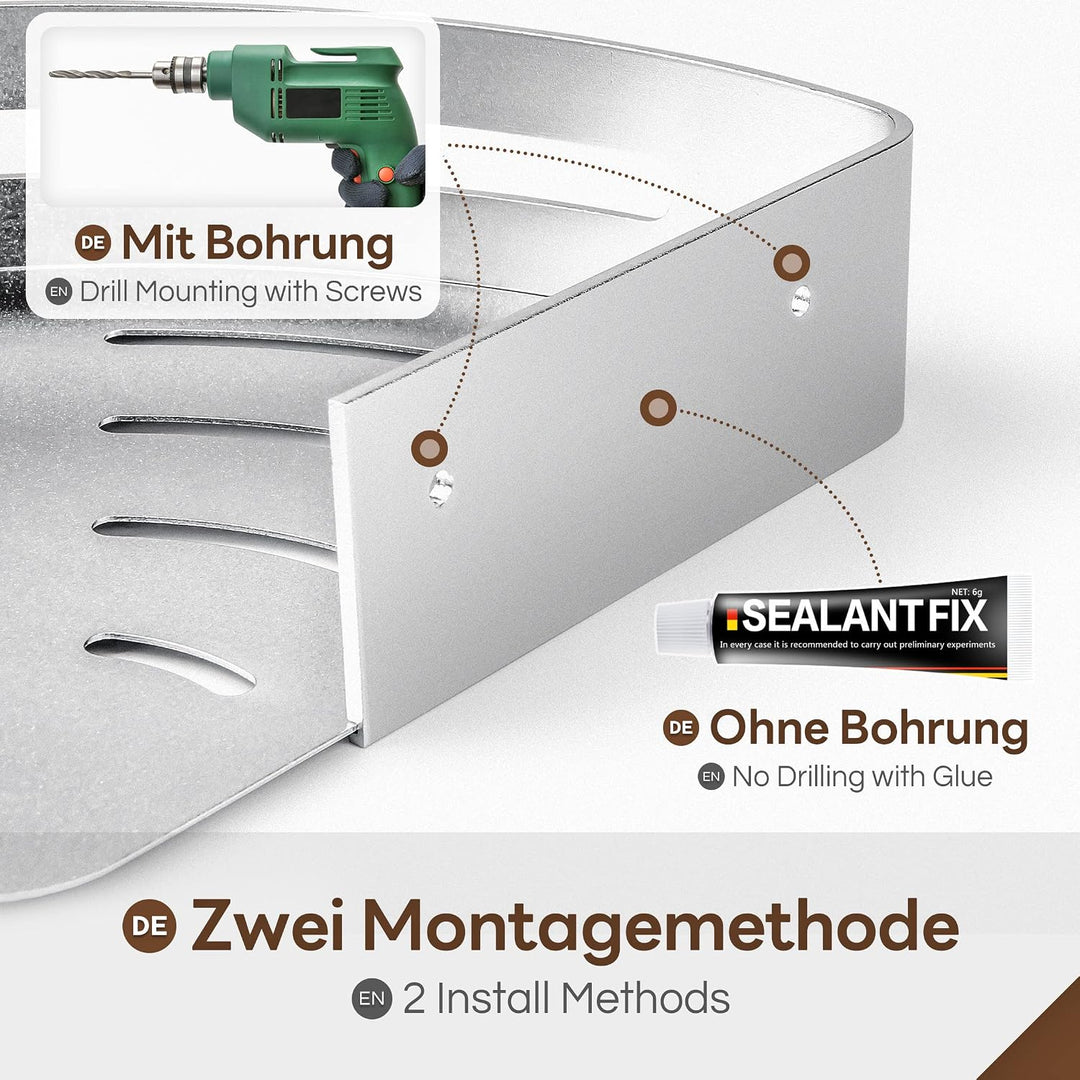 Yorbay Duschregal ohne Bohrung mit Montagestoff, Duschablage Ecke Ohne Bohren, Dreieck Badregal aus
